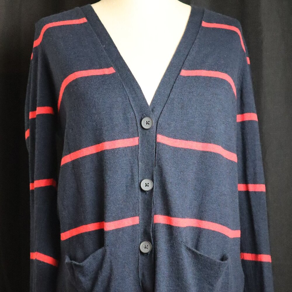 Old Navy Womens S Blue Red Cardigan Long Sleeve Light Weight Patriotic 2 Pocket